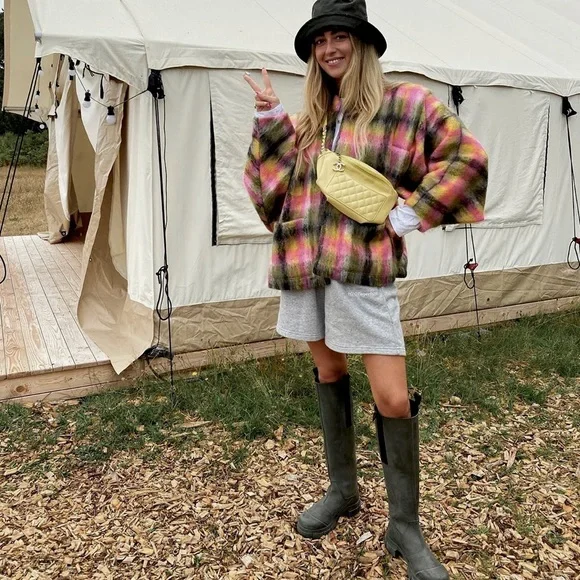 GANNI black knee high faux fur lined chunky boots with tabs - Picture 14 of 16